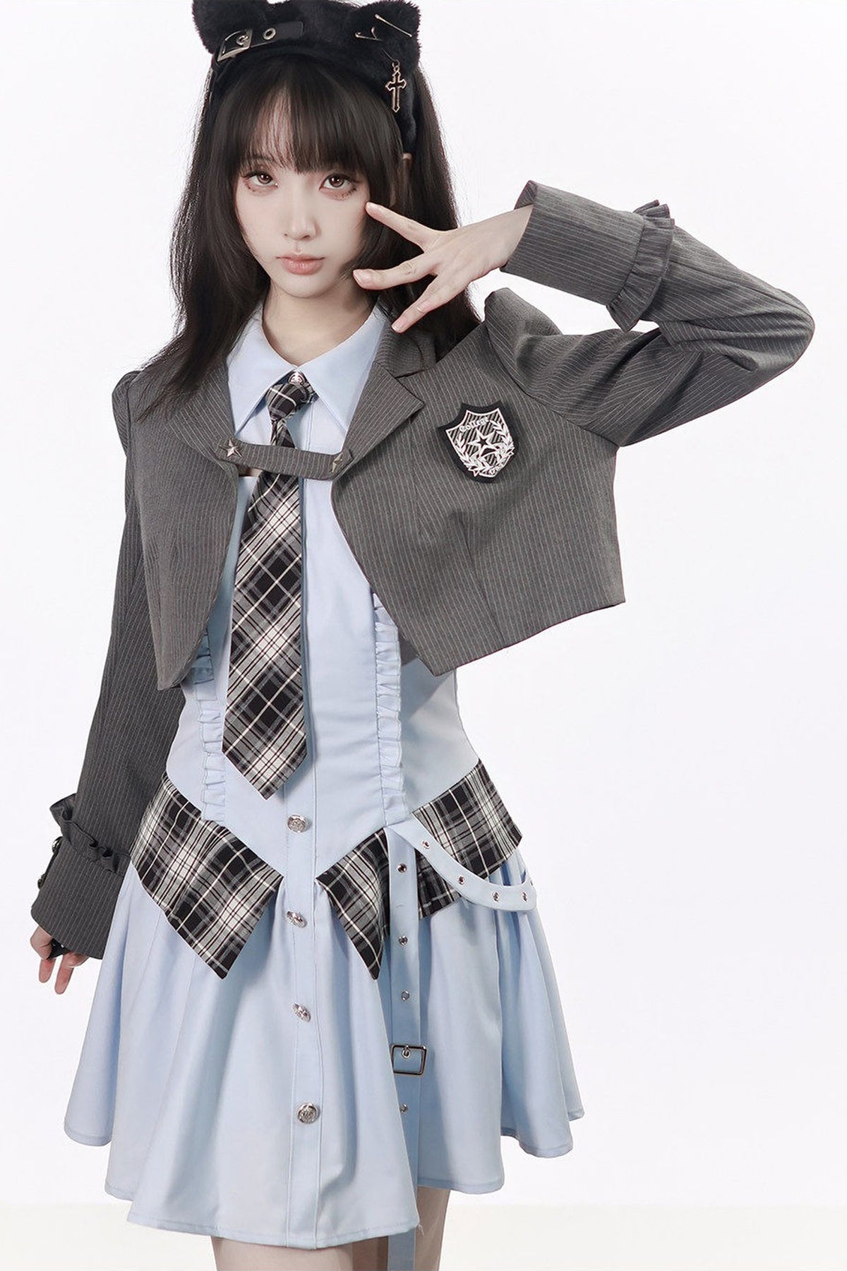Striped Blazer Shirt Dress Set-Up