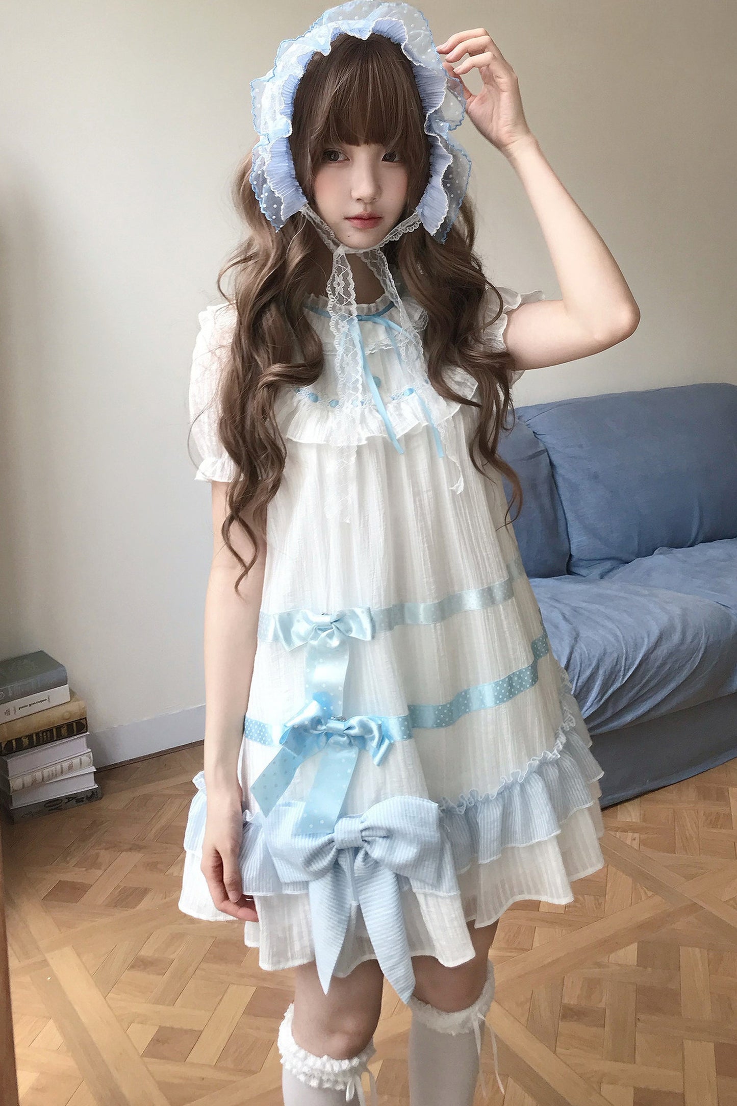 Milky Blue Princess Ribbon Dress