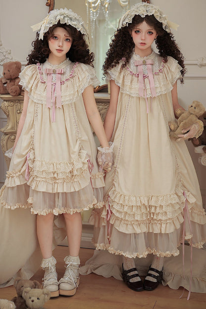 Milchtee-rosa Lolita-Kleid mit Puppen-Rüschen