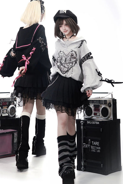 Dark Subculture Butterfly Sweatshirt + Skirt