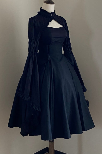 Black Iris Ruffle Suspender Half Skirt