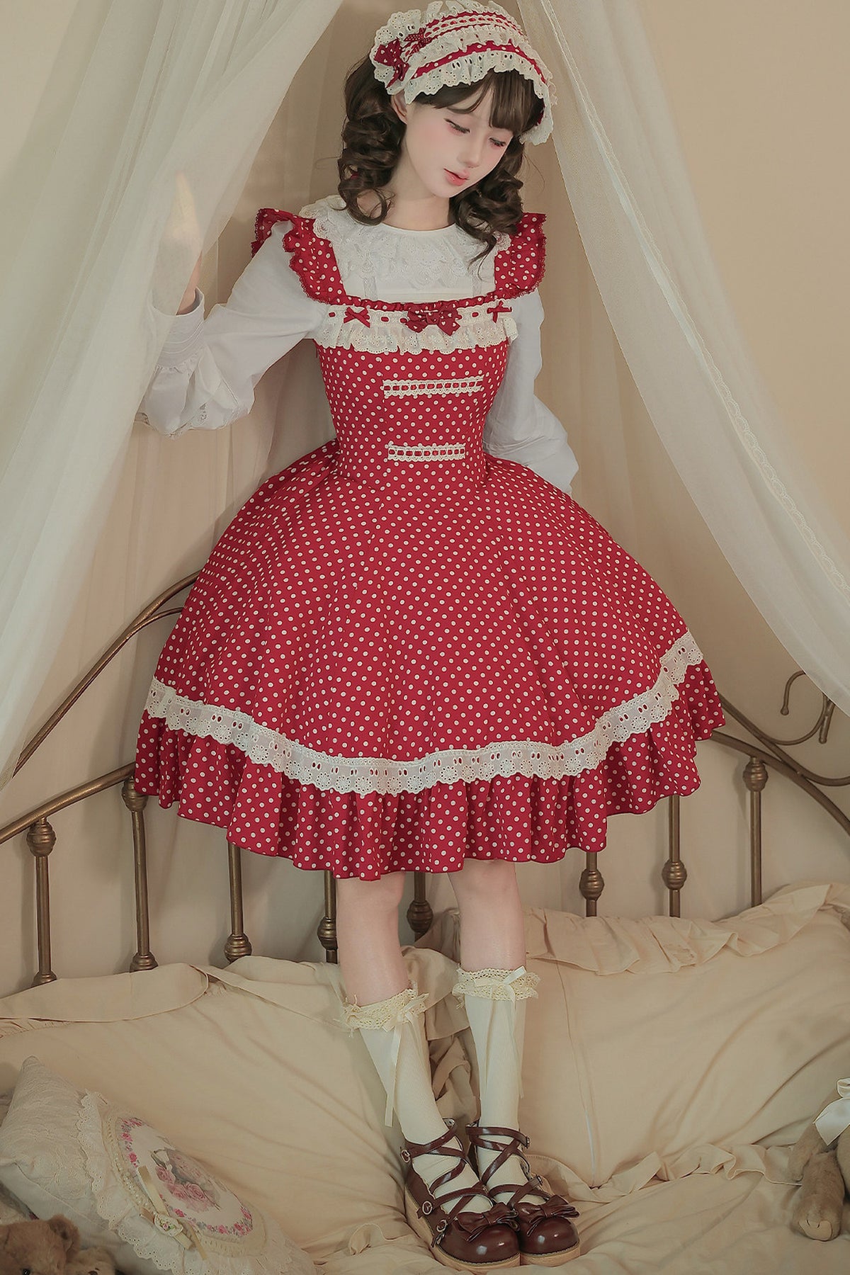 Polka Dot Ruffled Dress With Base Top Set-Up