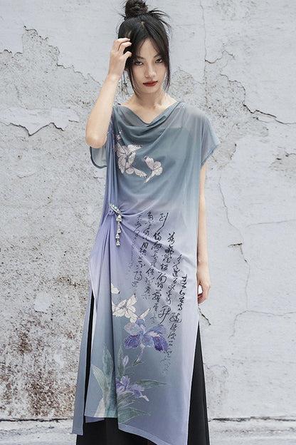 Blaues Oberteil im China-Stil mit Farbverlauf