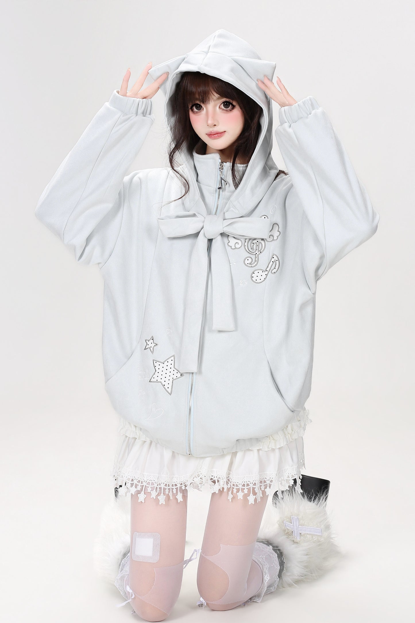 Detachable Cat Ear Faux Suede Jacket
