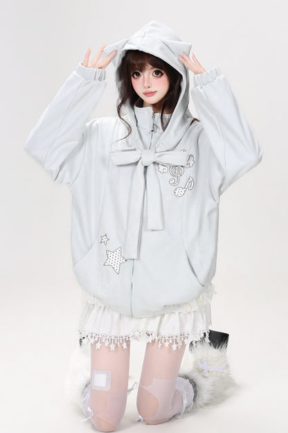 Detachable Cat Ear Faux Suede Jacket