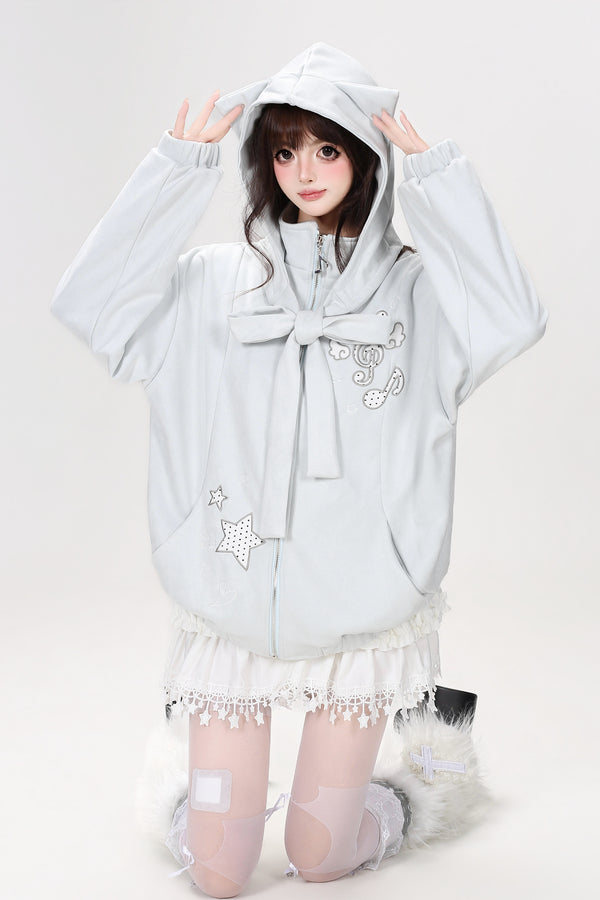 Detachable Cat Ear Faux Suede Jacket
