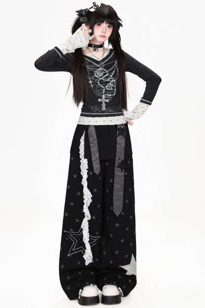 Star Patch Layered-Look Pants