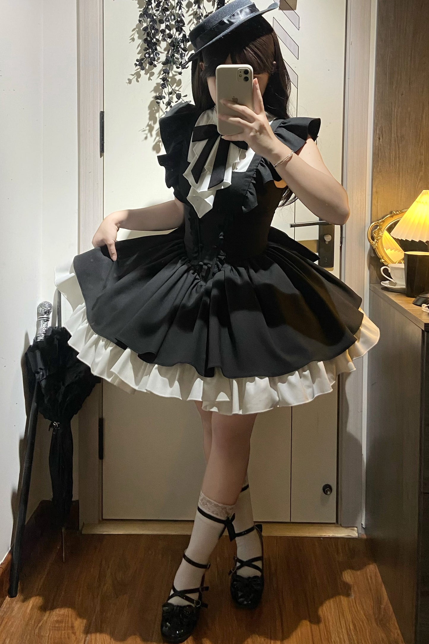 Black Ruffle Sleeve Dress Set-Up
