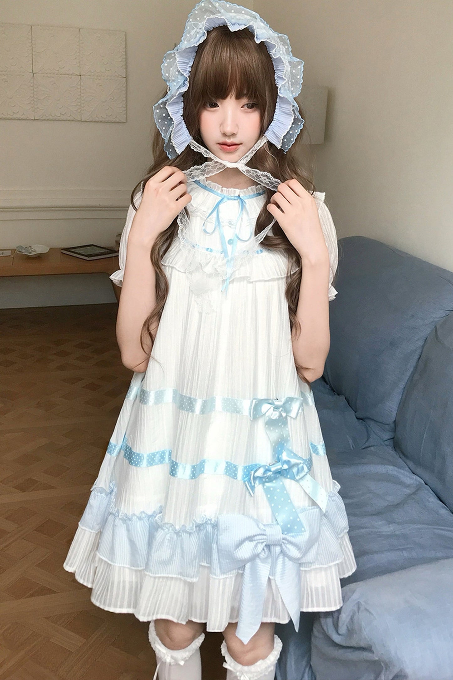 Milky Blue Princess Ribbon Dress