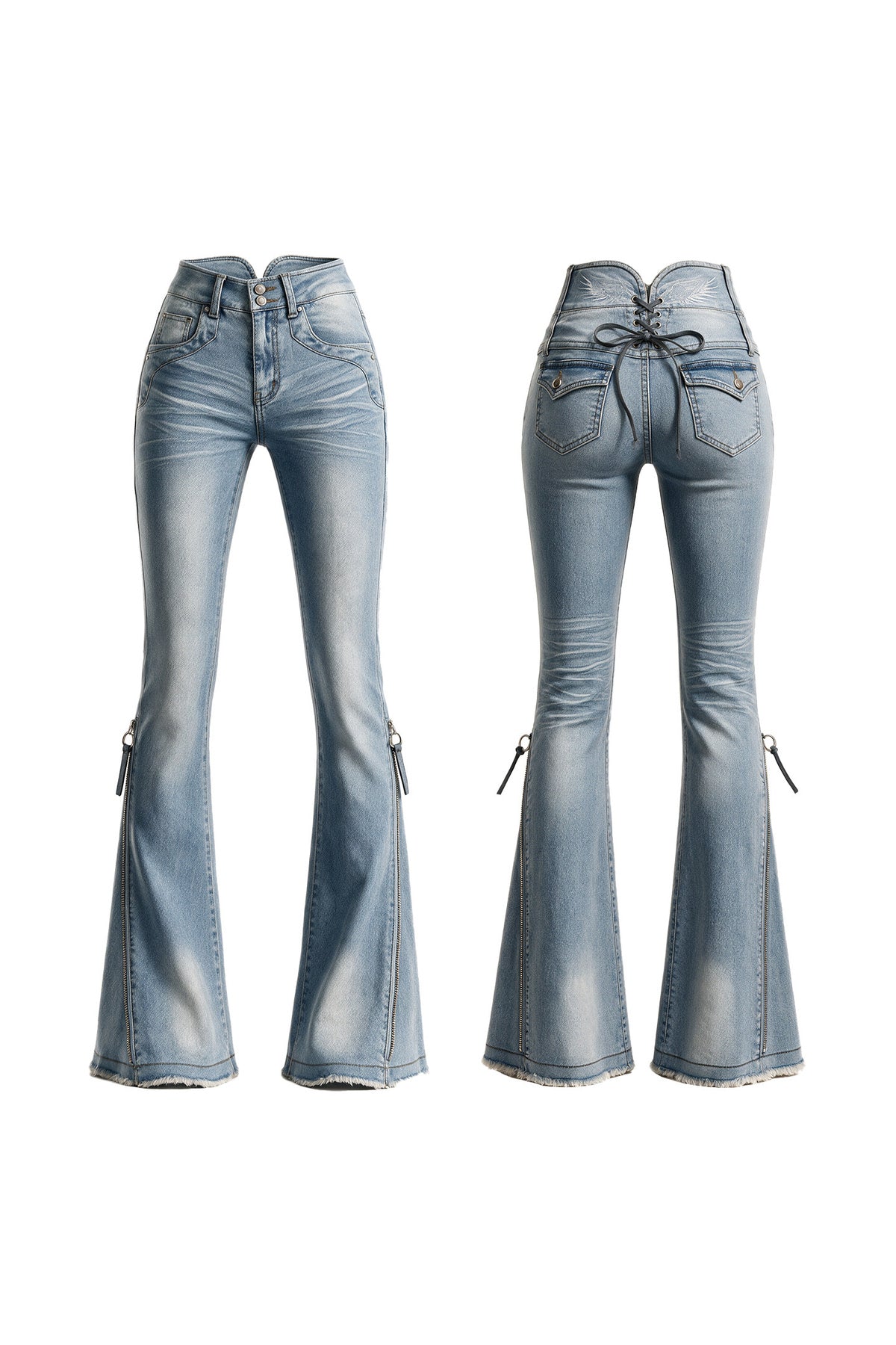 High Waist Angel Wing Flared Jeans