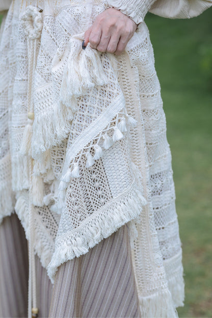Irregular Hollow Lace Tassel Skirt