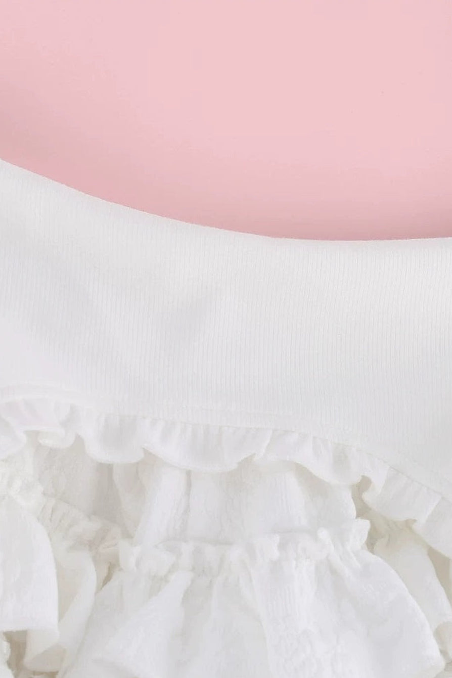 White Off-Shoulder Top and Tiered Skirt Set-Up