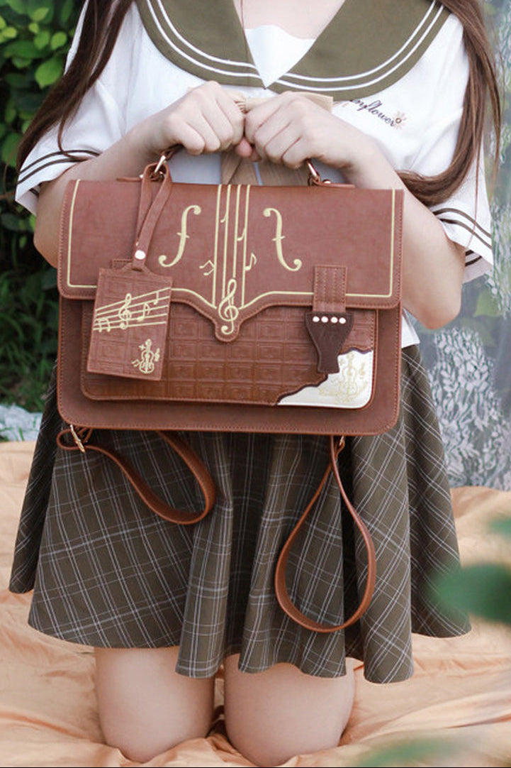 Chocolate Embroidered School Bag