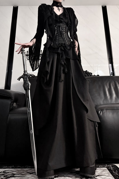 High-Waisted Wide-Leg Skirt Set