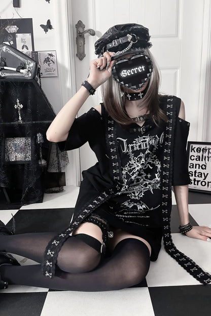Broken Heart Double Skull Distressed T-Shirt