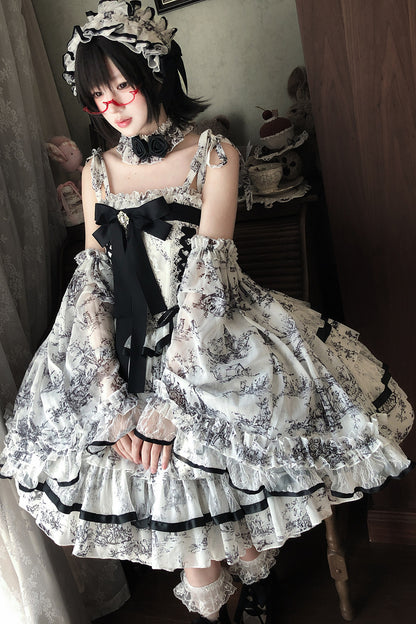 Lolita-Kleid mit Tuschewaschung und Fischgrätenmuster