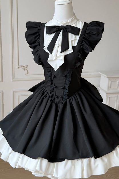 Black Ruffle Sleeve Dress Set-Up