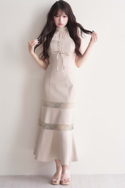 Lace Patchwork Sleeveless Mermaid Long Dress
