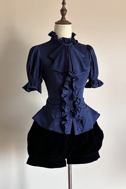Gothic Waist-Cinching Short Sleeve Blouse