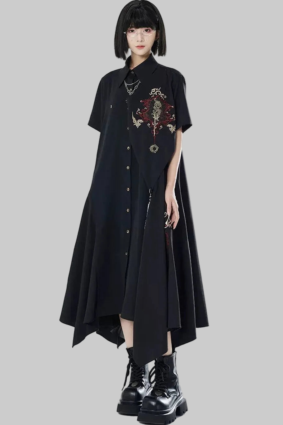 Gold Thread Embroidered Patchwork Dress