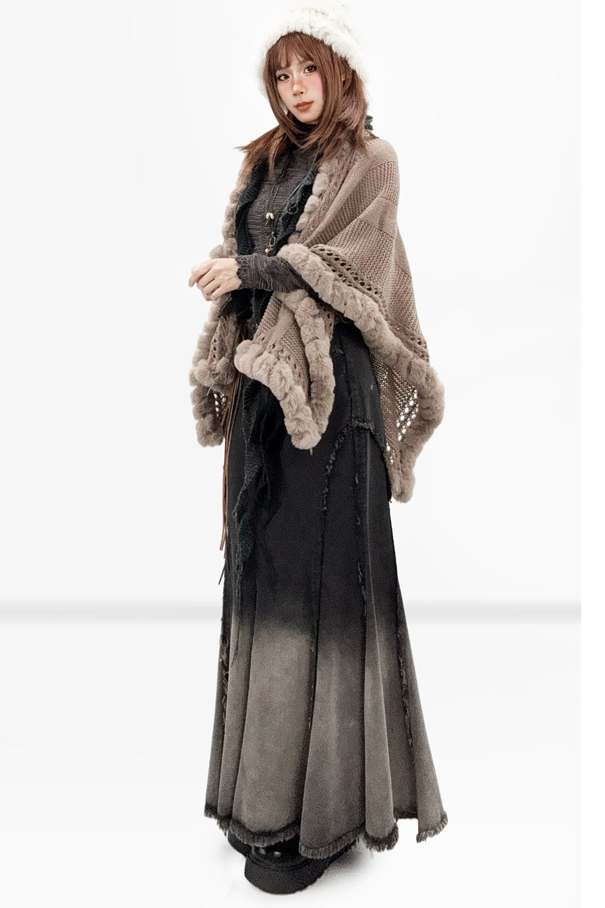 Brown Fuzzy Shawl Cardigan