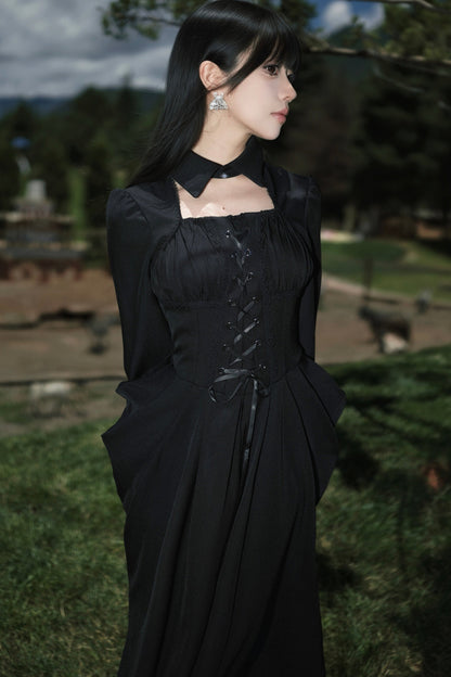Black Cape Fishtail Long Dress