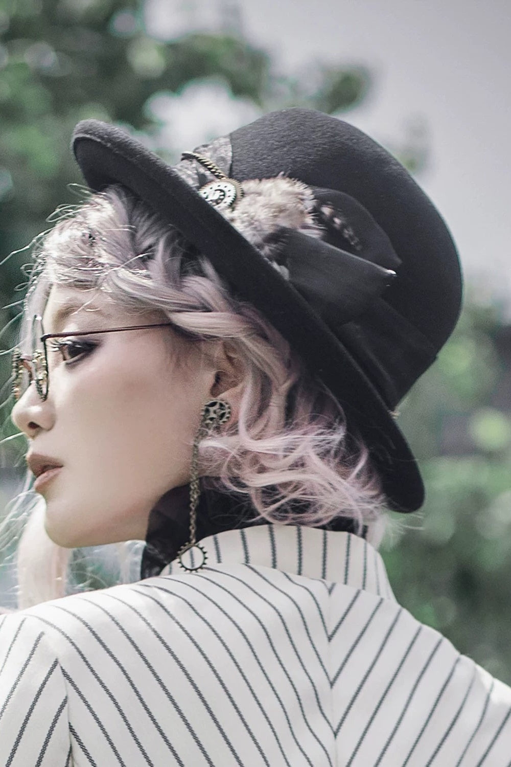 Steampunk Feather Gear Bowler Hat