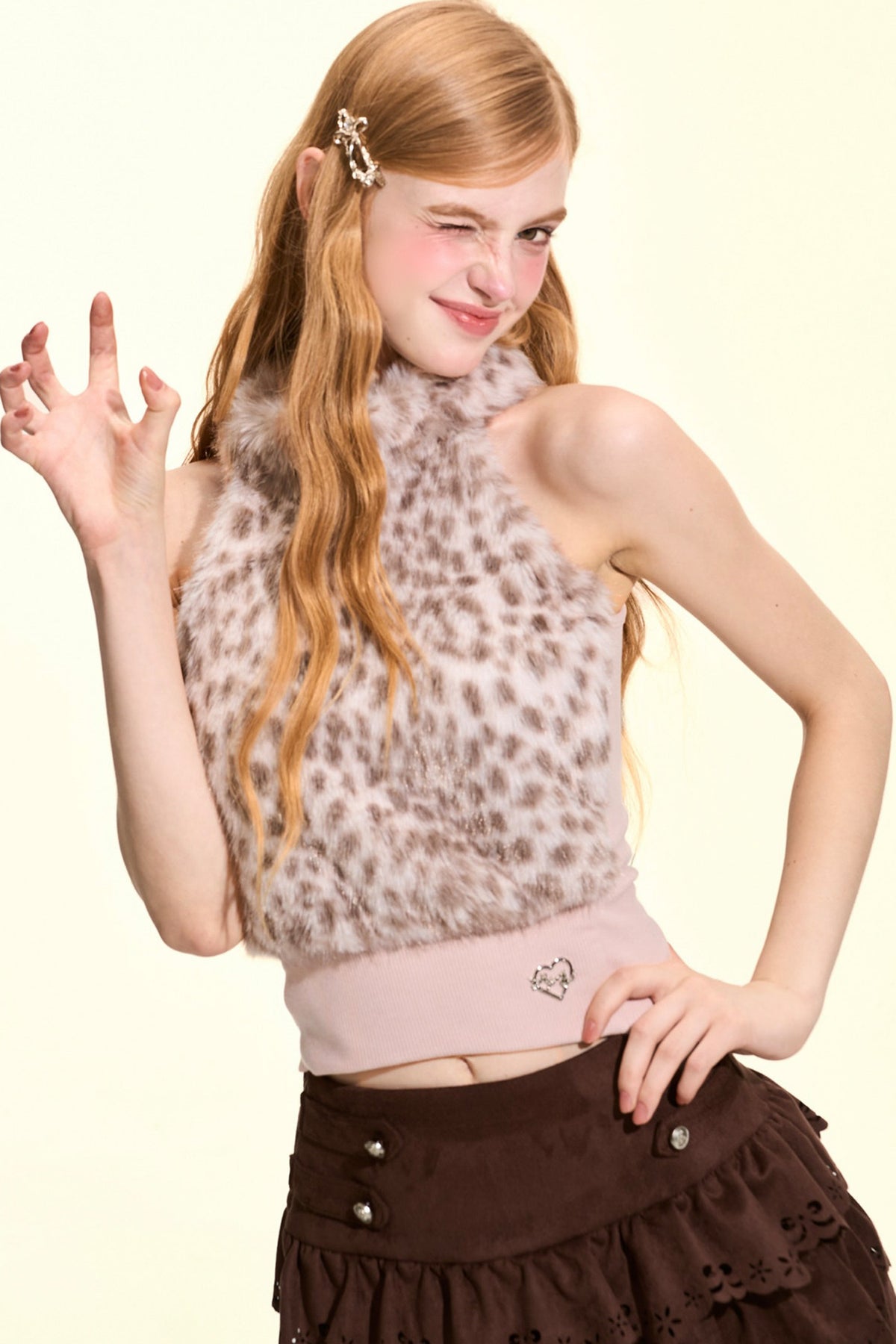Leopard Print Faux Fur Halter Top
