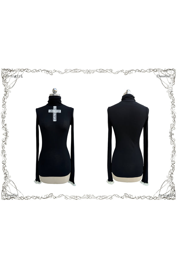 Lace Cross Black Base Shirt and Patchwork Tutu Skirt Set-Up