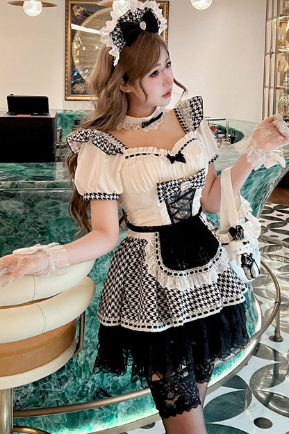 千鳥リボンドールメイドロリータドレス
