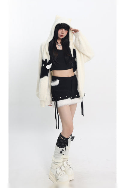 Cat Ear Hooded Knit Cardigan