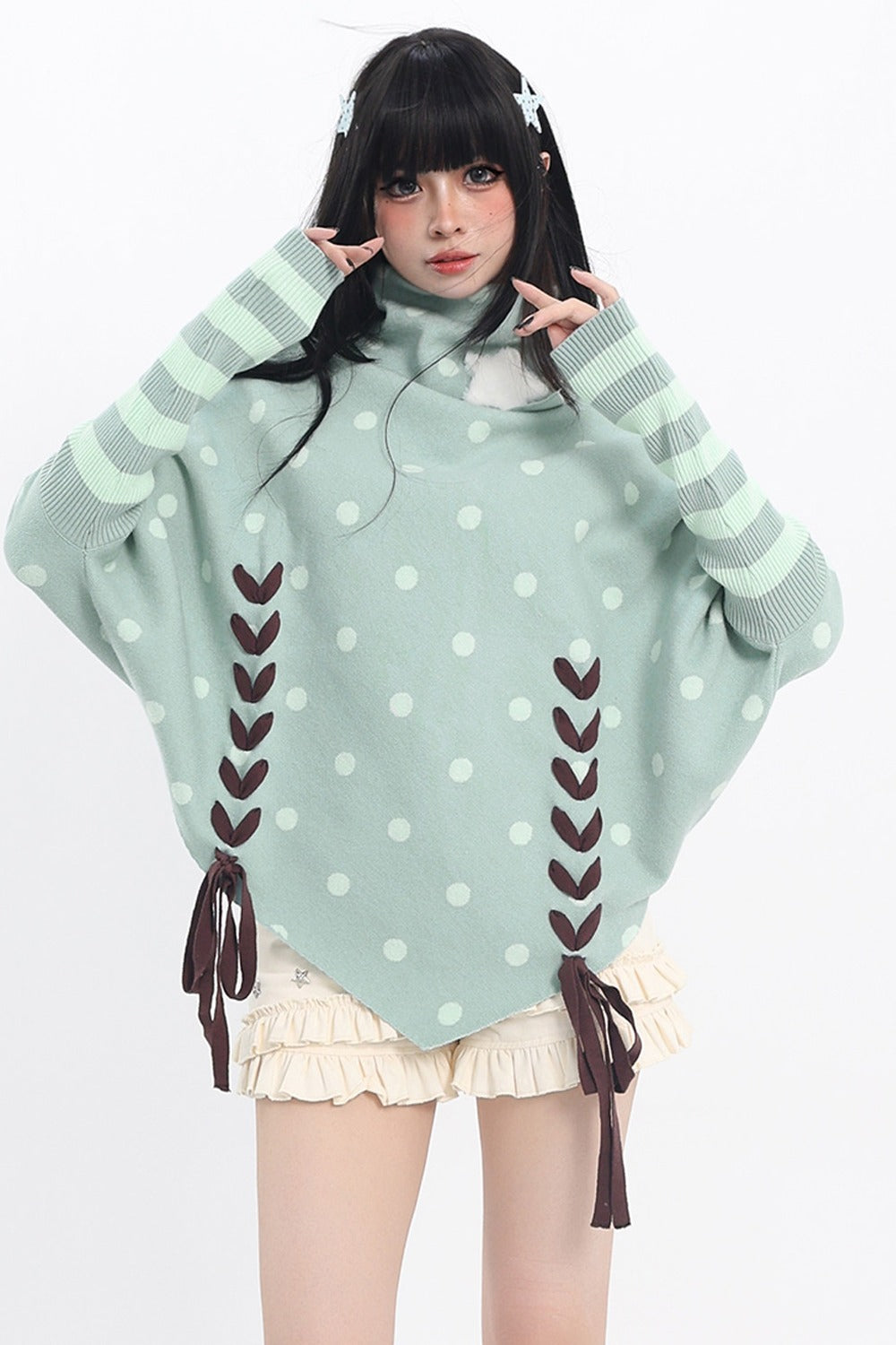 Green Polka Dot Star Tie Knit Top