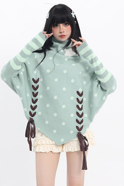Green Polka Dot Star Tie Knit Top