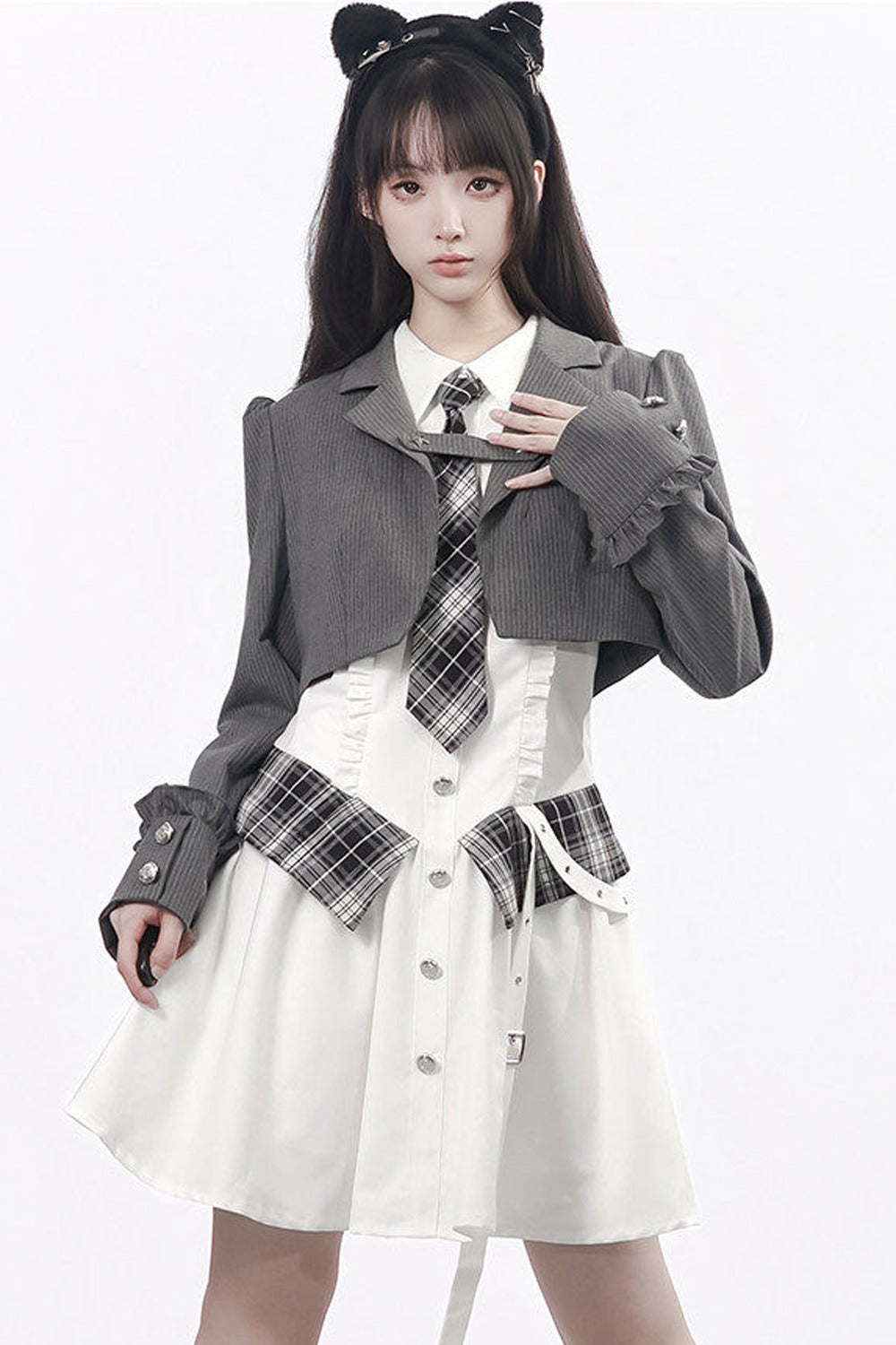 Striped Blazer Shirt Dress Set-Up