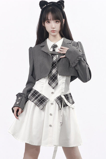 Striped Blazer Shirt Dress Set-Up