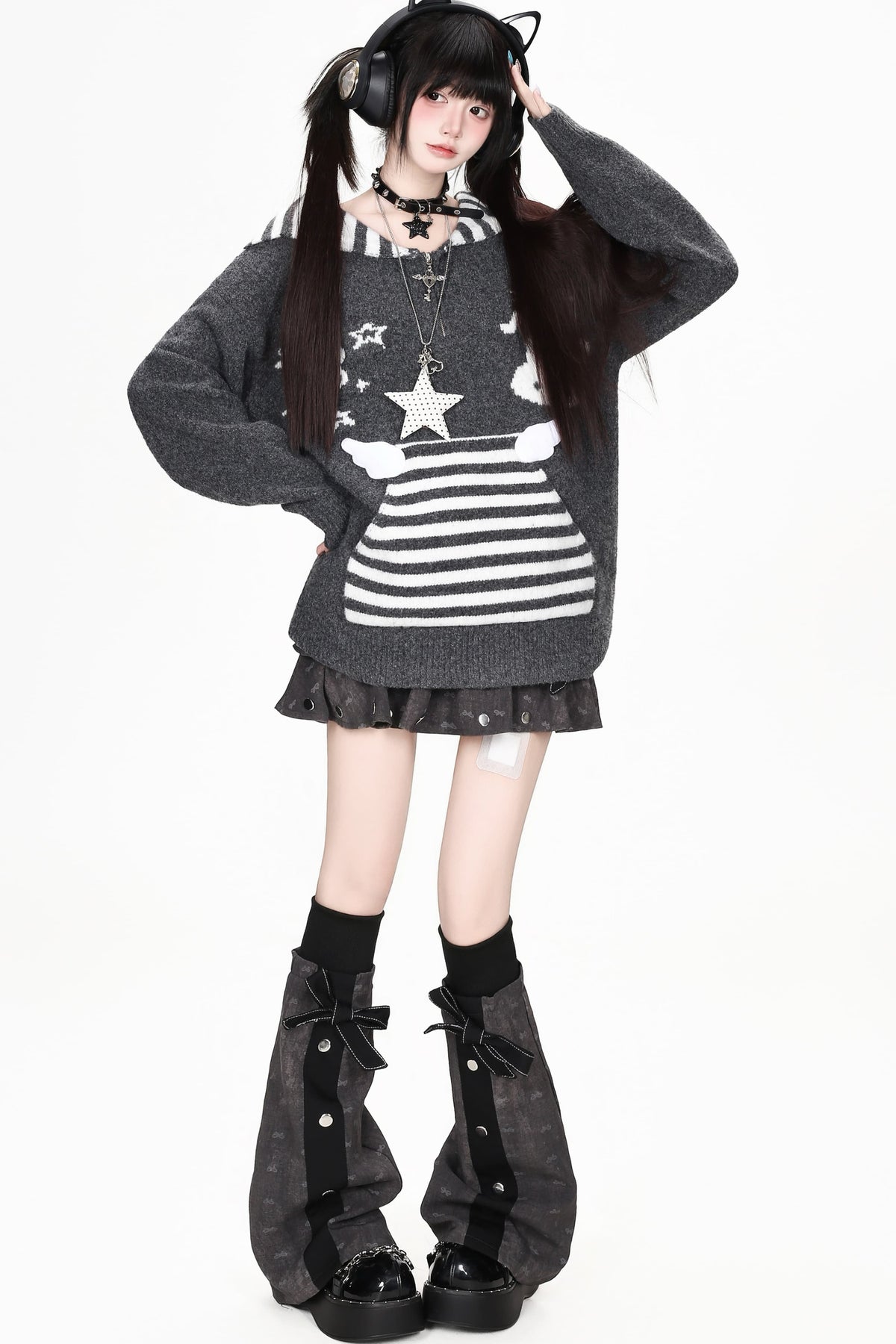 Striped Sailor Collar Bunny Sweater