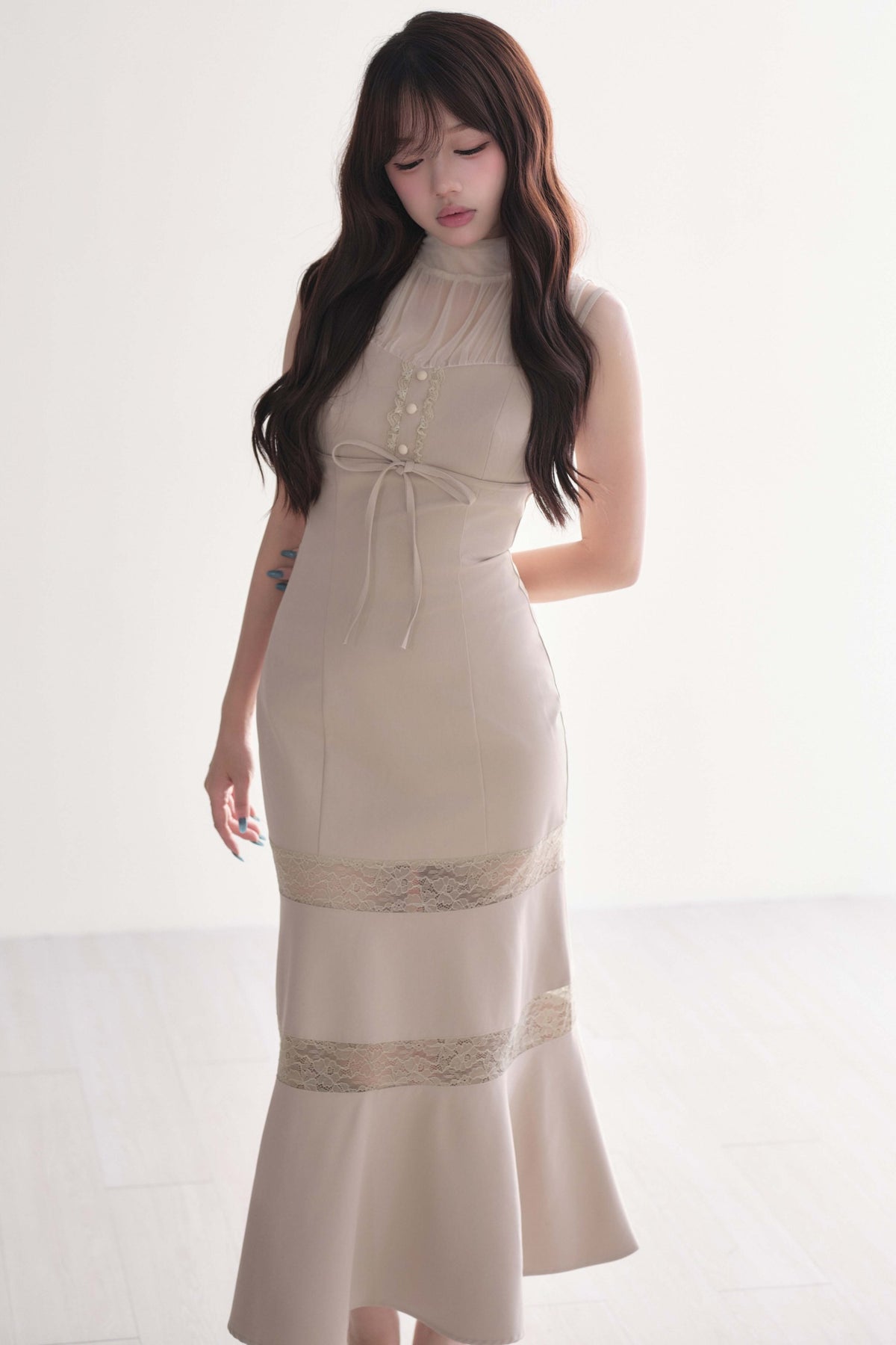 Lace Patchwork Sleeveless Mermaid Long Dress