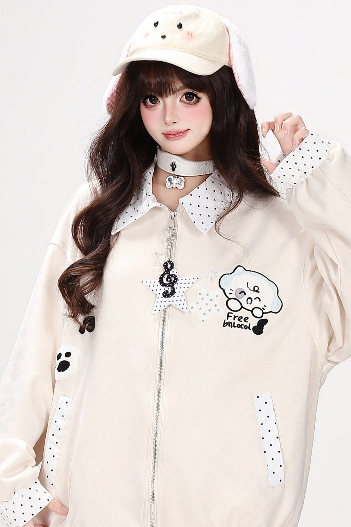 Polka Dot Dog Embroidery Jacket