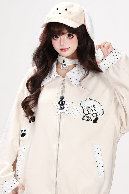 Polka Dot Dog Embroidery Jacket