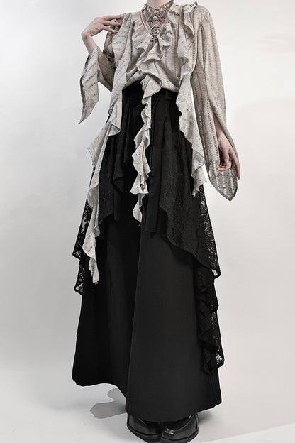 High-Waisted Lace Wide-Leg Skirt Set