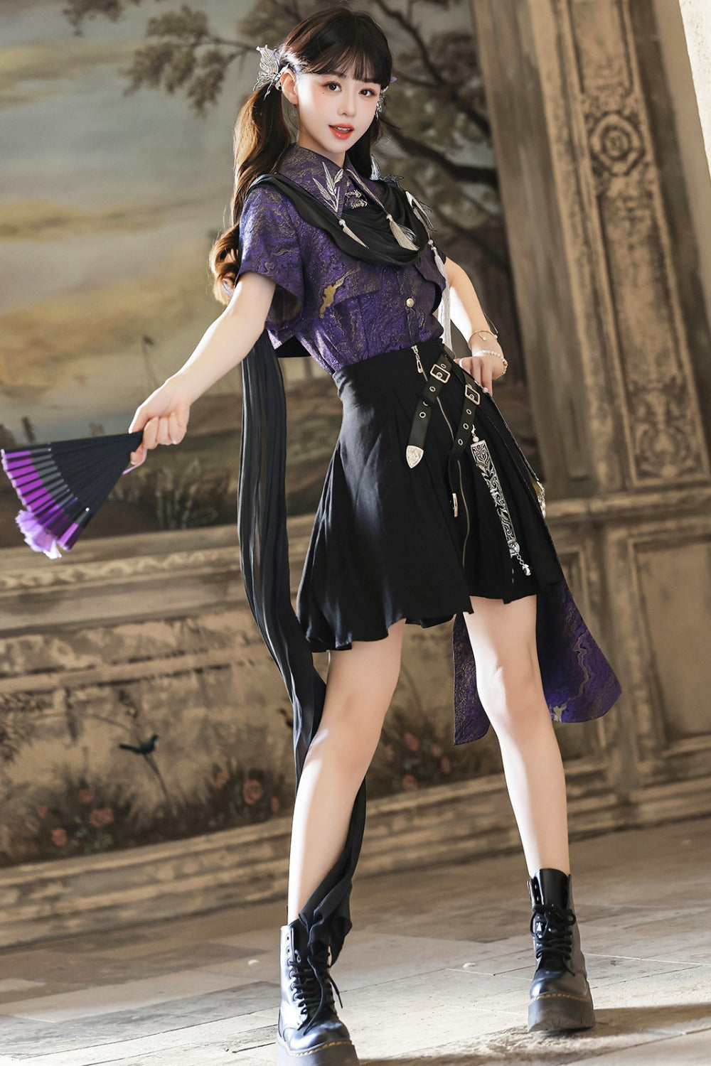 Crow Hanfu Style Top and Skirt Set