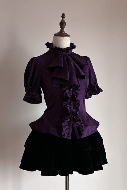 Gothic Waist-Cinching Short Sleeve Blouse