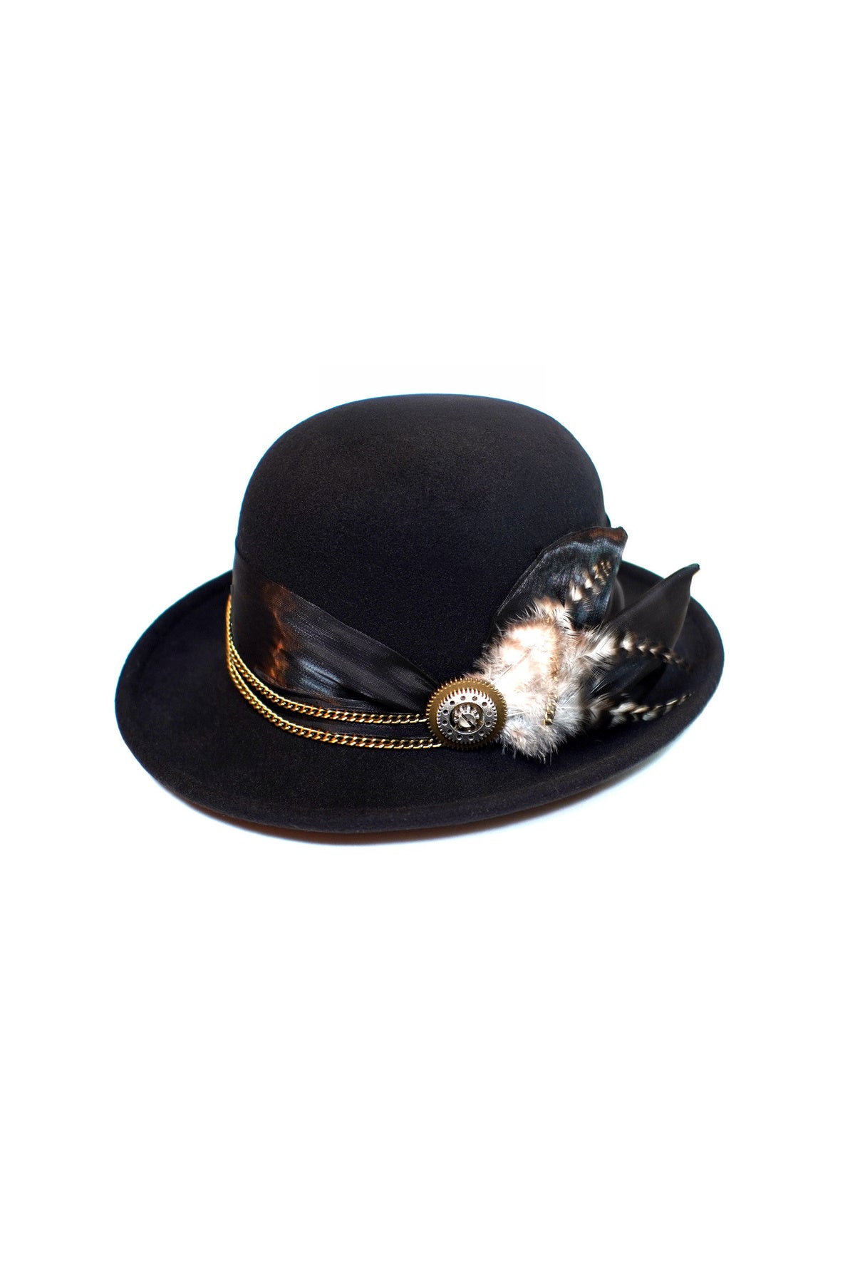 Steampunk Feather Gear Bowler Hat