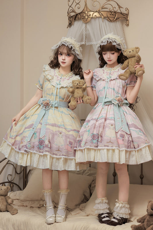 Vestido lolita de muñeca con estampado de osito de peluche