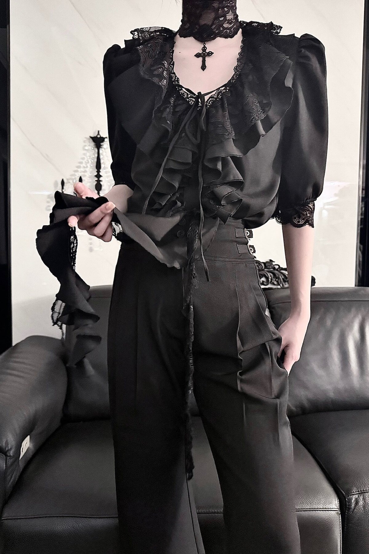 Gothic Lace V-Neck Short-Sleeve Shirt