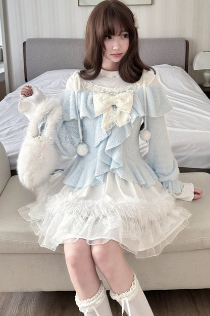 Off-Shoulder Ruffle Knit Top Set