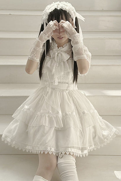 Gothic Short-Sleeve Tulle Waist Belt Dress Set-Up