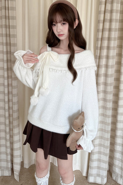Off-Shoulder Knit Sweater and Skirt Set