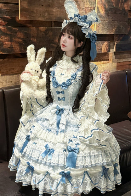 [Pre-order Deadline: July 13] Blue x White / Red x Pink Sweet Lolita Rabbit Series Accessories (Rabbit Ears Headband Tail Ribbon Train)