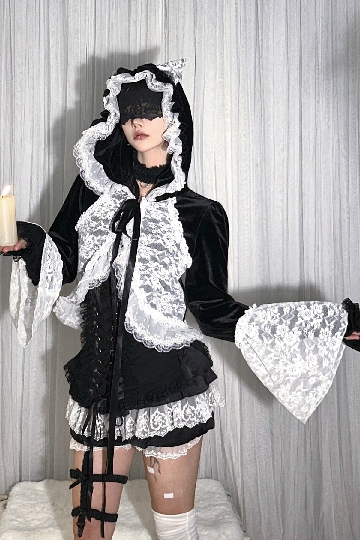 Black White Purple Lace Knit Cardigan